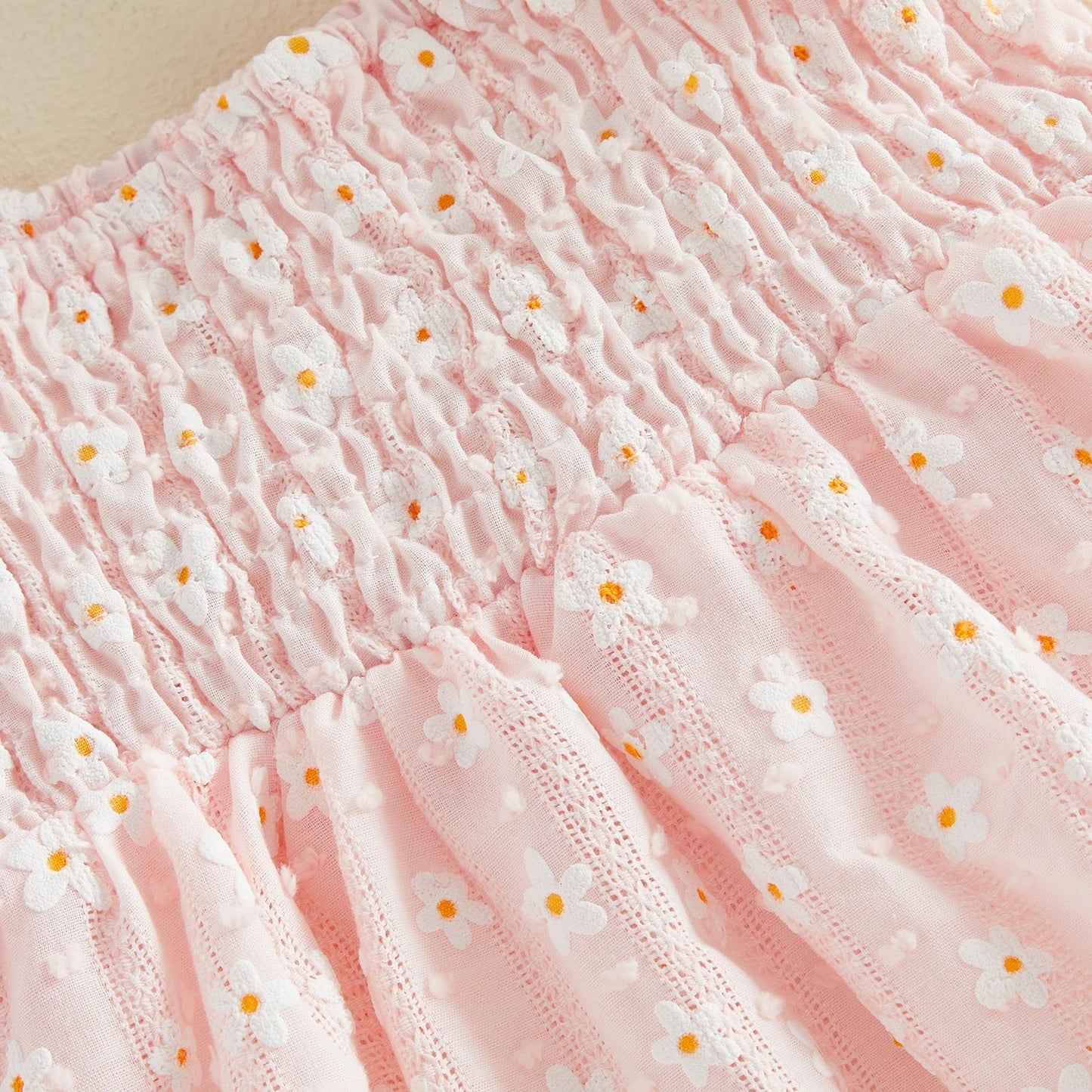 Daisy Smocked Baby Romper Dress with Bow