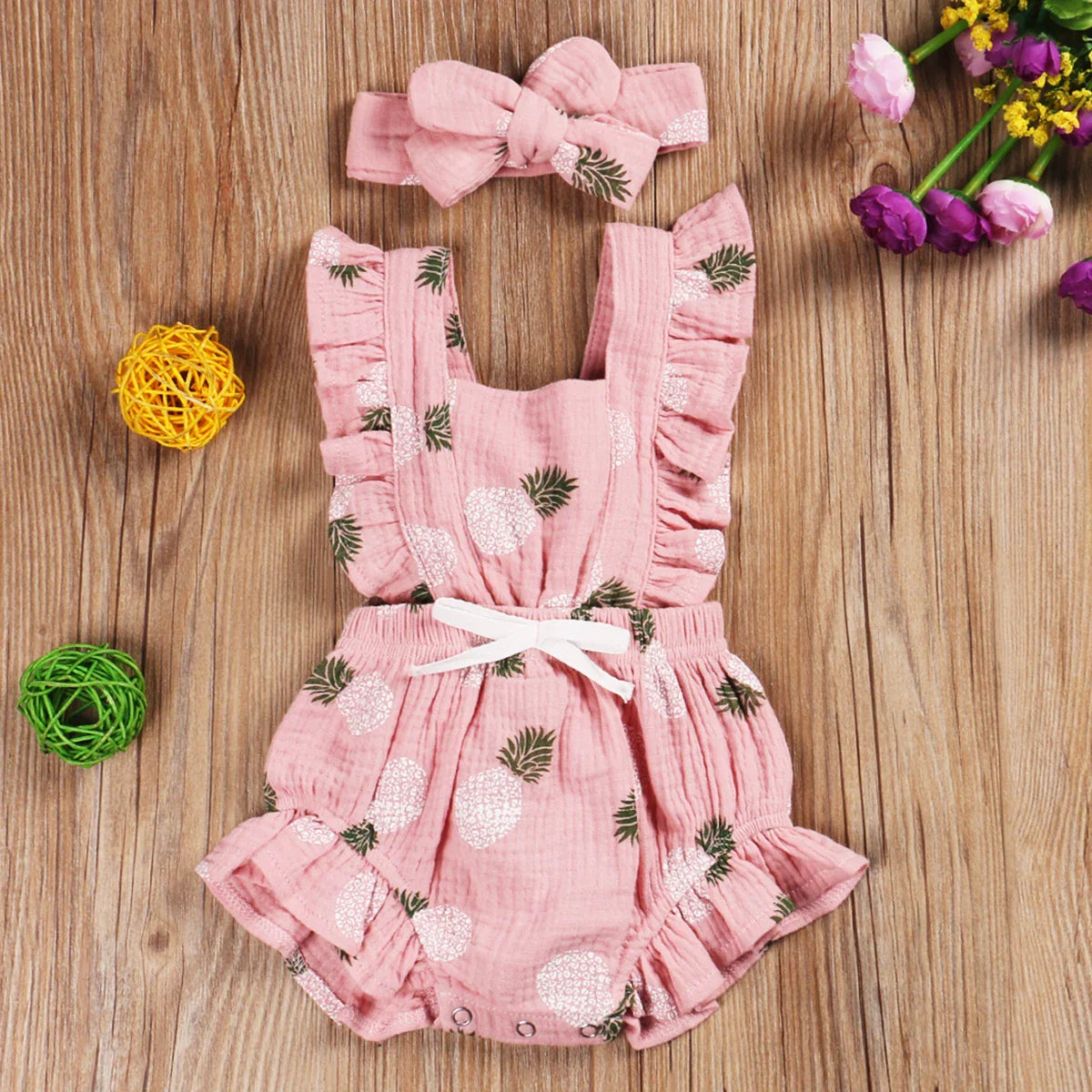 Pineapple Bow Baby Romper