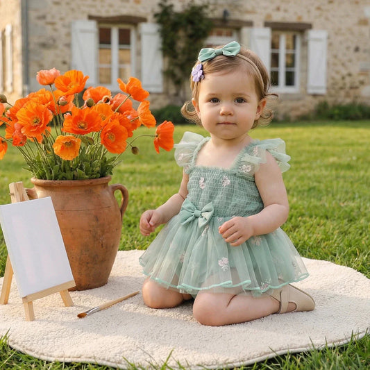 Floral Tulle Dress with Bow - Betina Baby & Kids