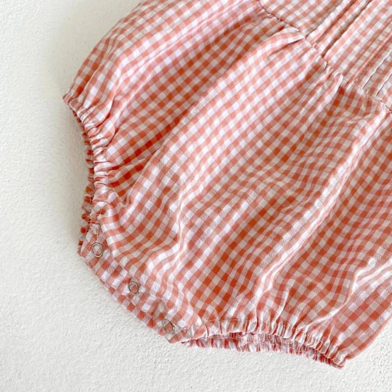 Gingham Floral Collar Baby Romper - Betina Baby & Kids