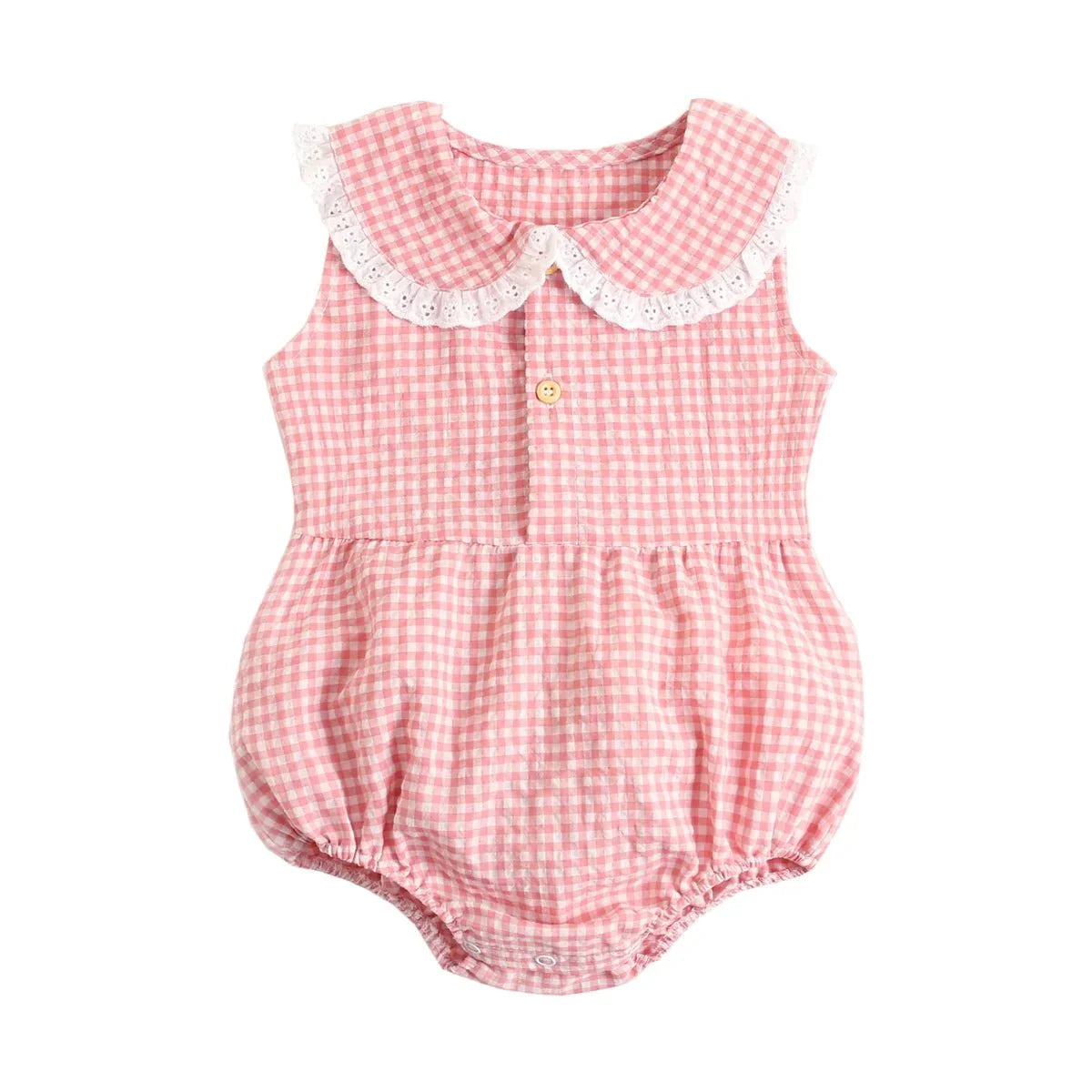 Gingham Lace Collar Romper - Betina Baby & Kids