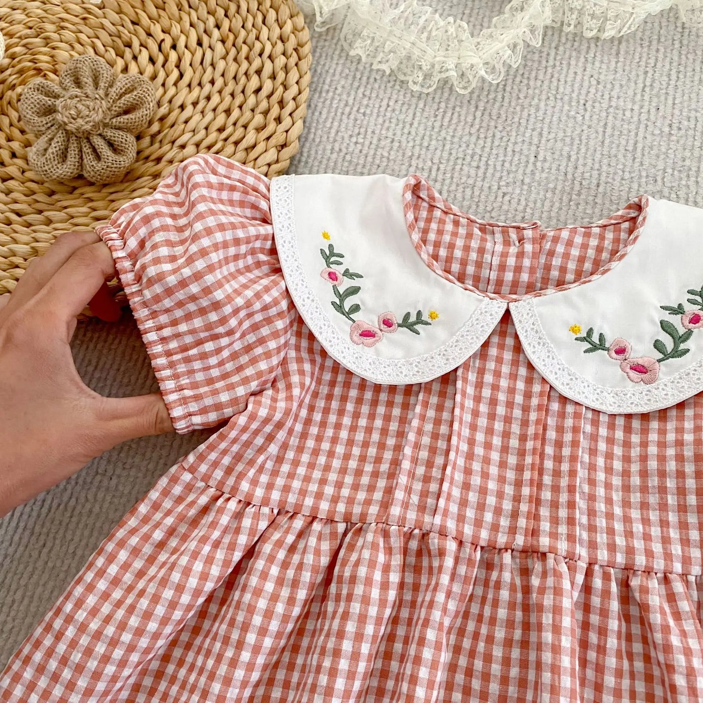 Gingham Floral Collar Baby Dress