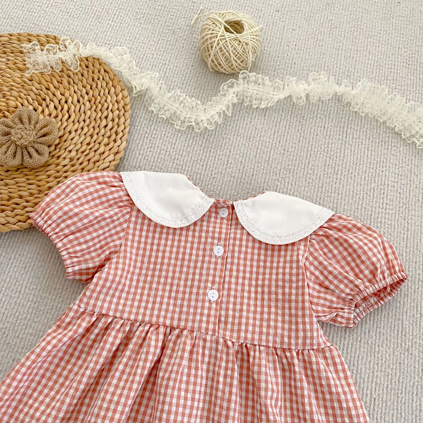 Gingham Floral Collar Baby Dress