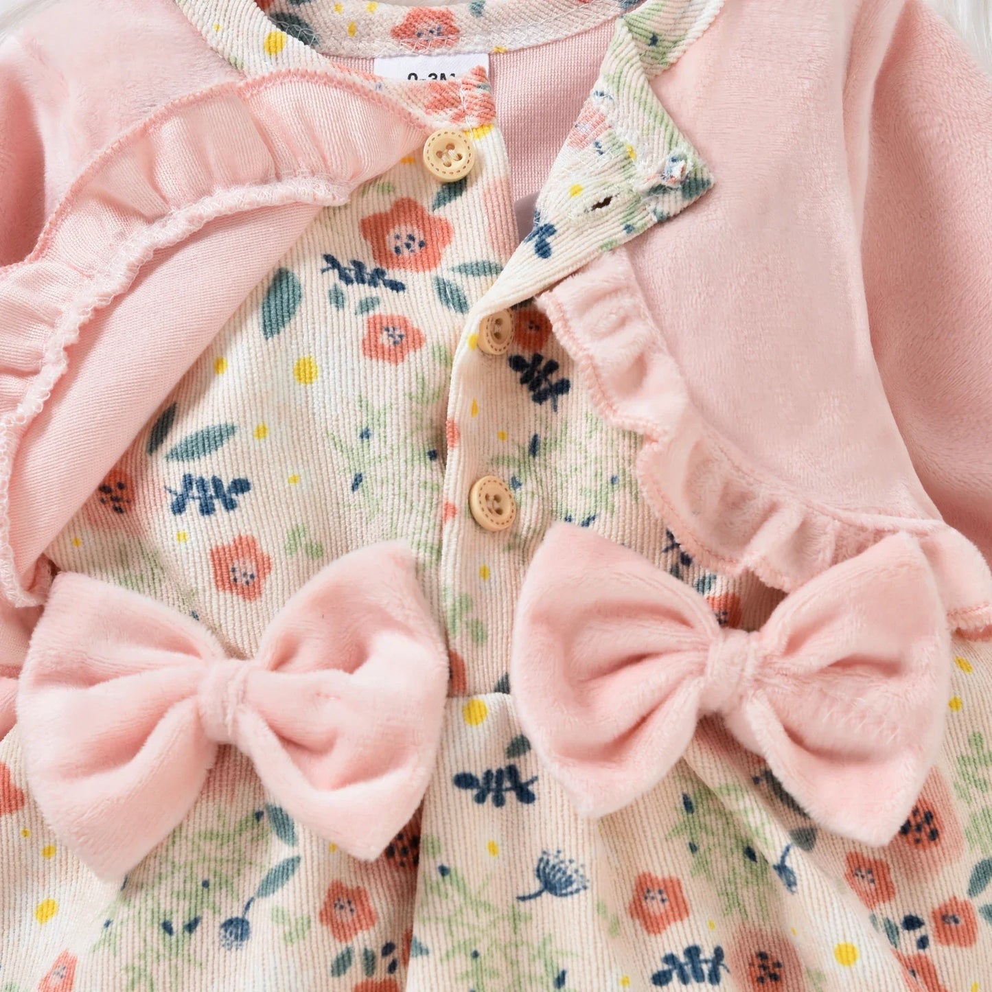 Floral Baby Romper Dress with Cardigan & Bow