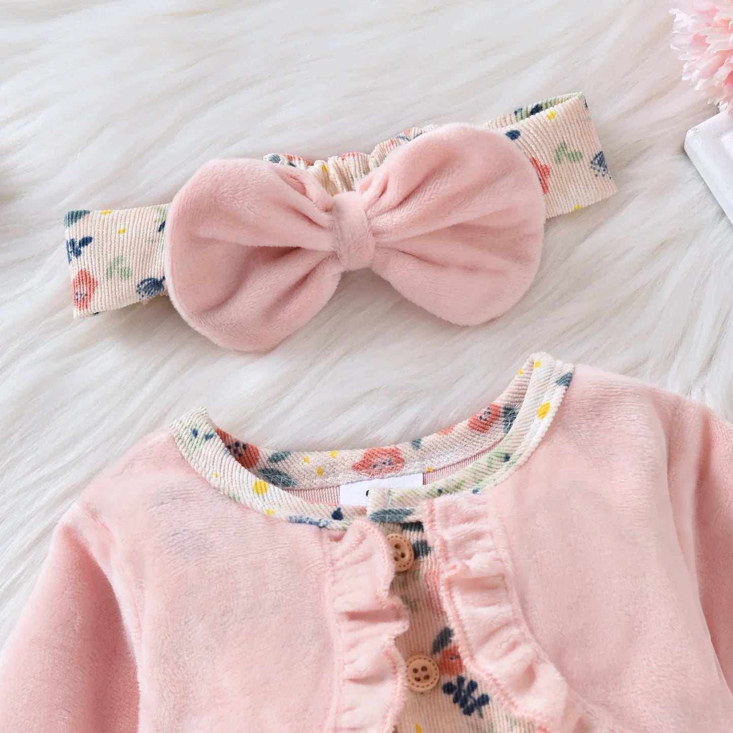 Floral Baby Romper Dress with Cardigan & Bow