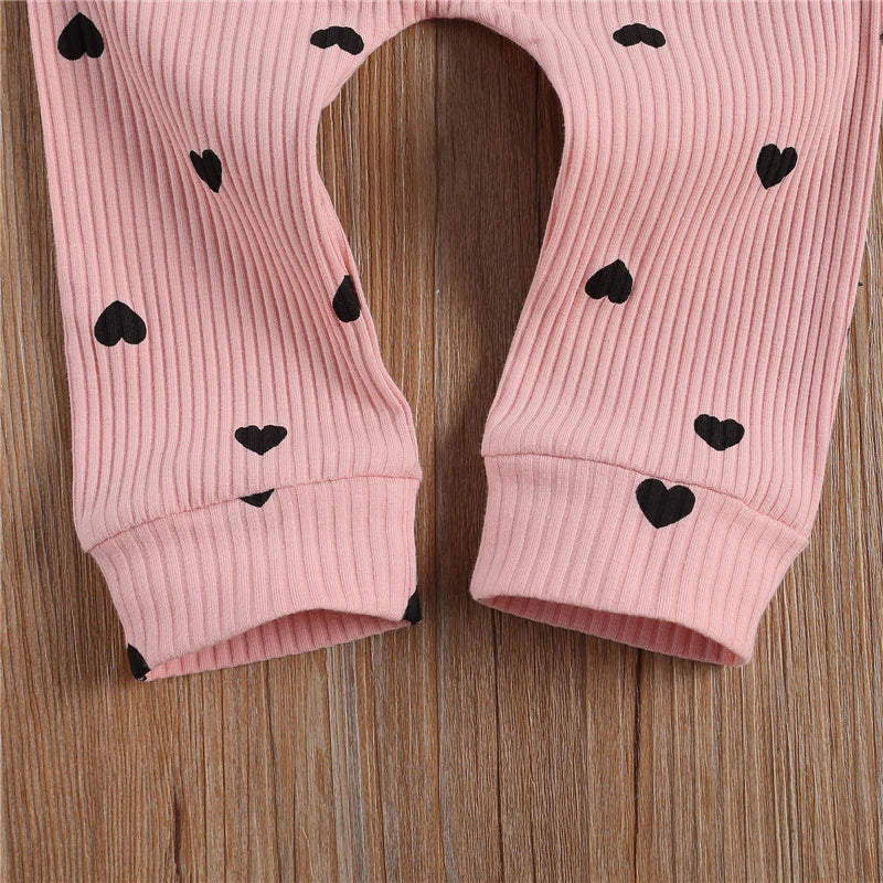 Heart Print Ruffle Baby Set with Bow Headband