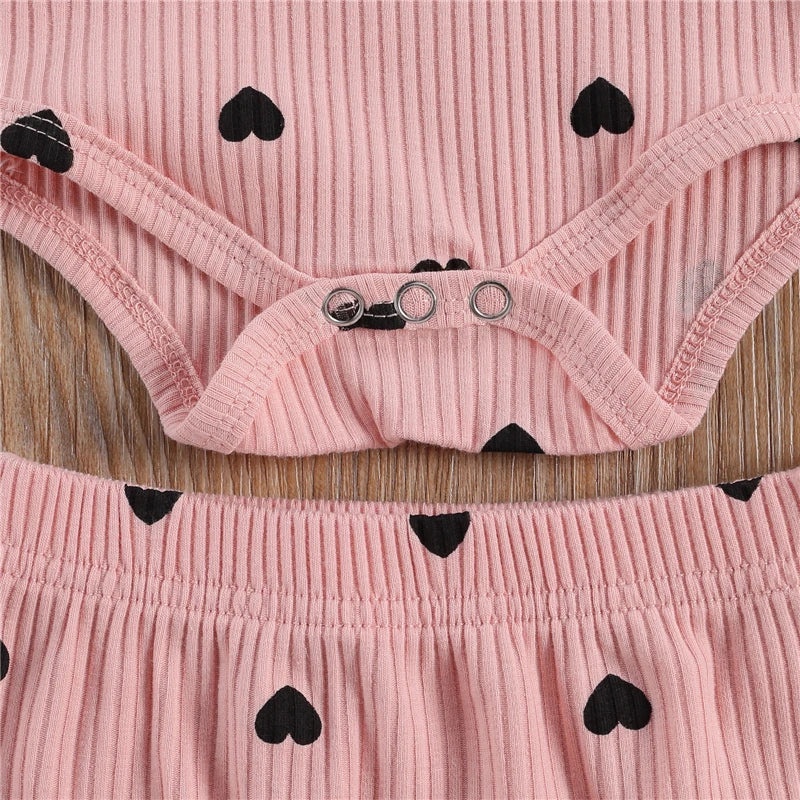 Heart Print Ruffle Baby Set with Bow Headband