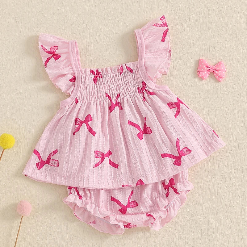 Bow Print Ruffle Baby Set