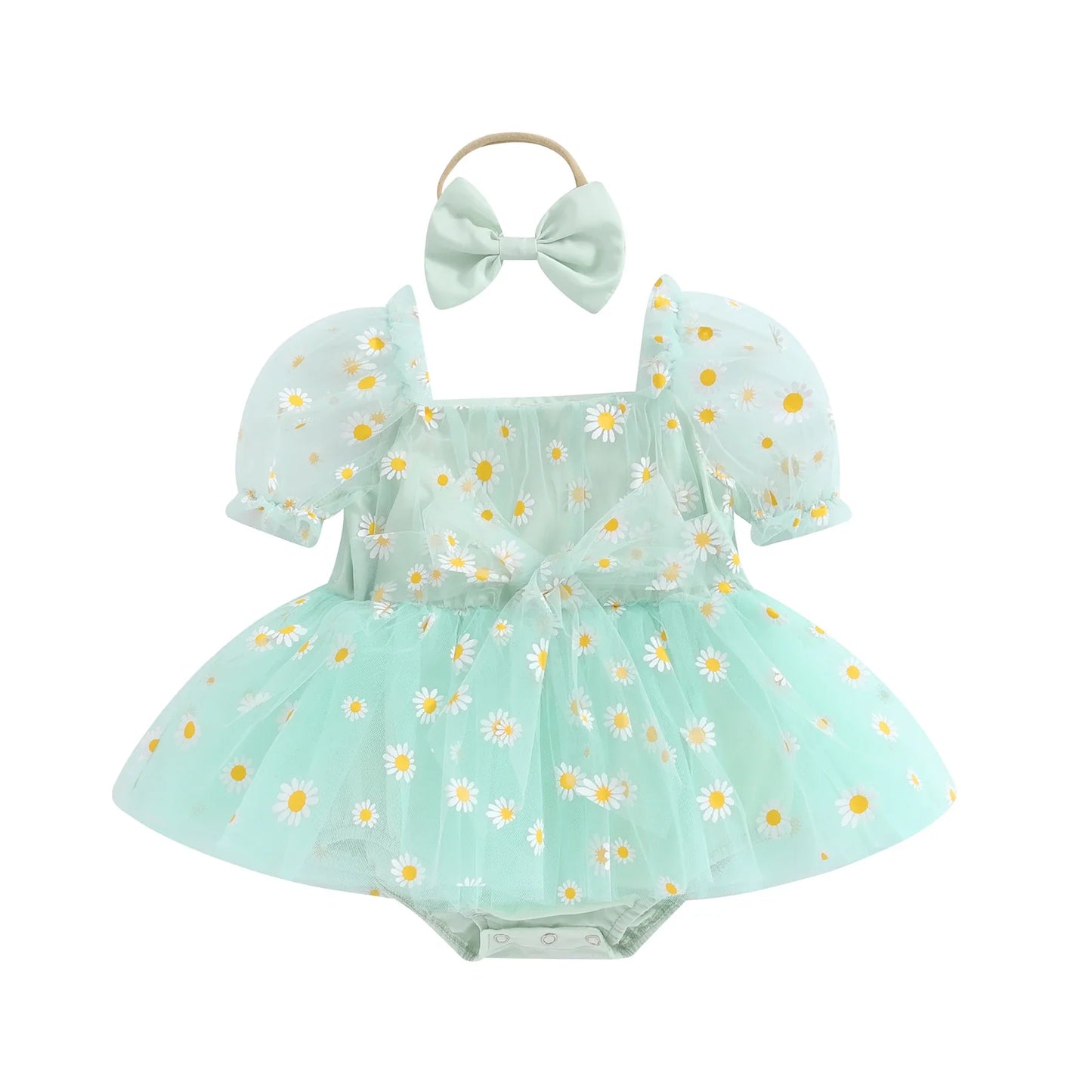 Daisy Tulle Baby Romper Dress with Bow