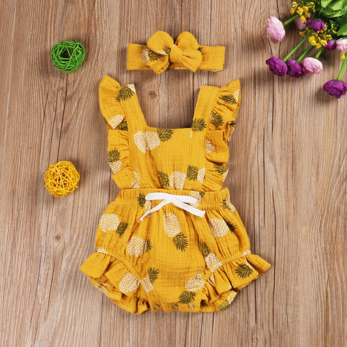 Pineapple Bow Baby Romper
