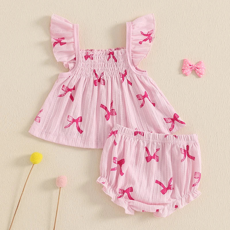 Bow Print Ruffle Baby Set