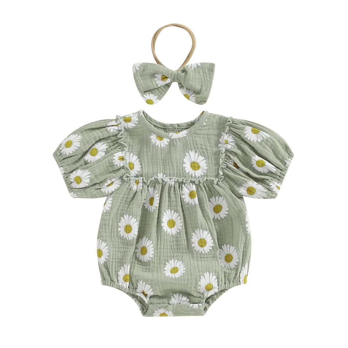 Daisy Puff Sleeve Romper with Headband - Betina Baby & Kids