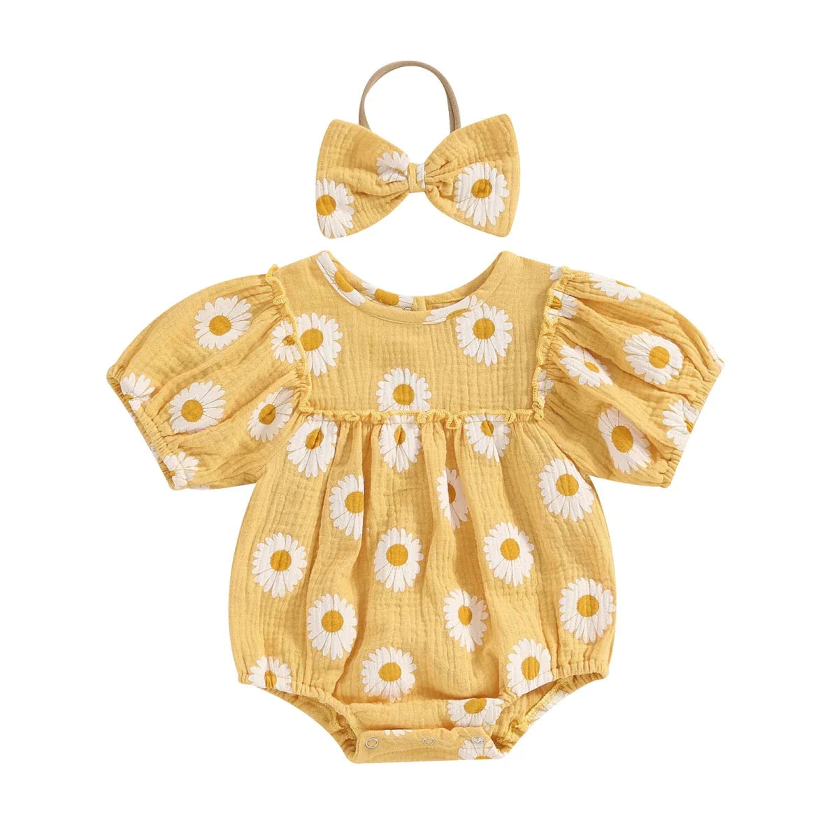 Daisy Puff Sleeve Romper with Headband - Betina Baby & Kids
