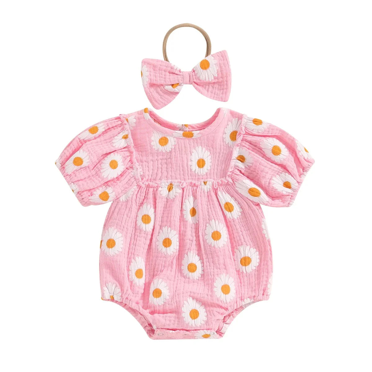 Daisy Puff Sleeve Romper with Headband - Betina Baby & Kids