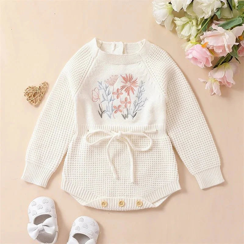 Embroidered Knit Baby Romper - Betina Baby & Kids