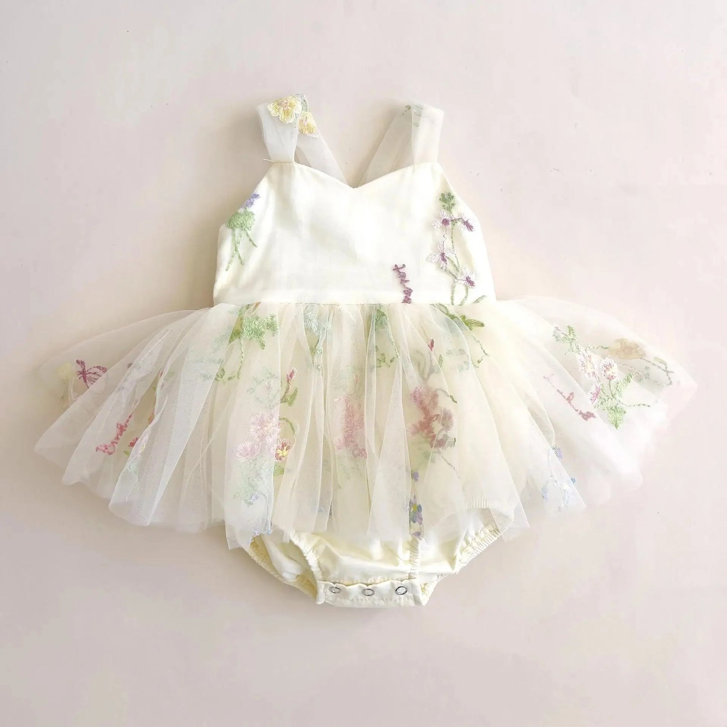 Floral Tulle Bow Baby Dress Bodysuit - Betina Baby & Kids