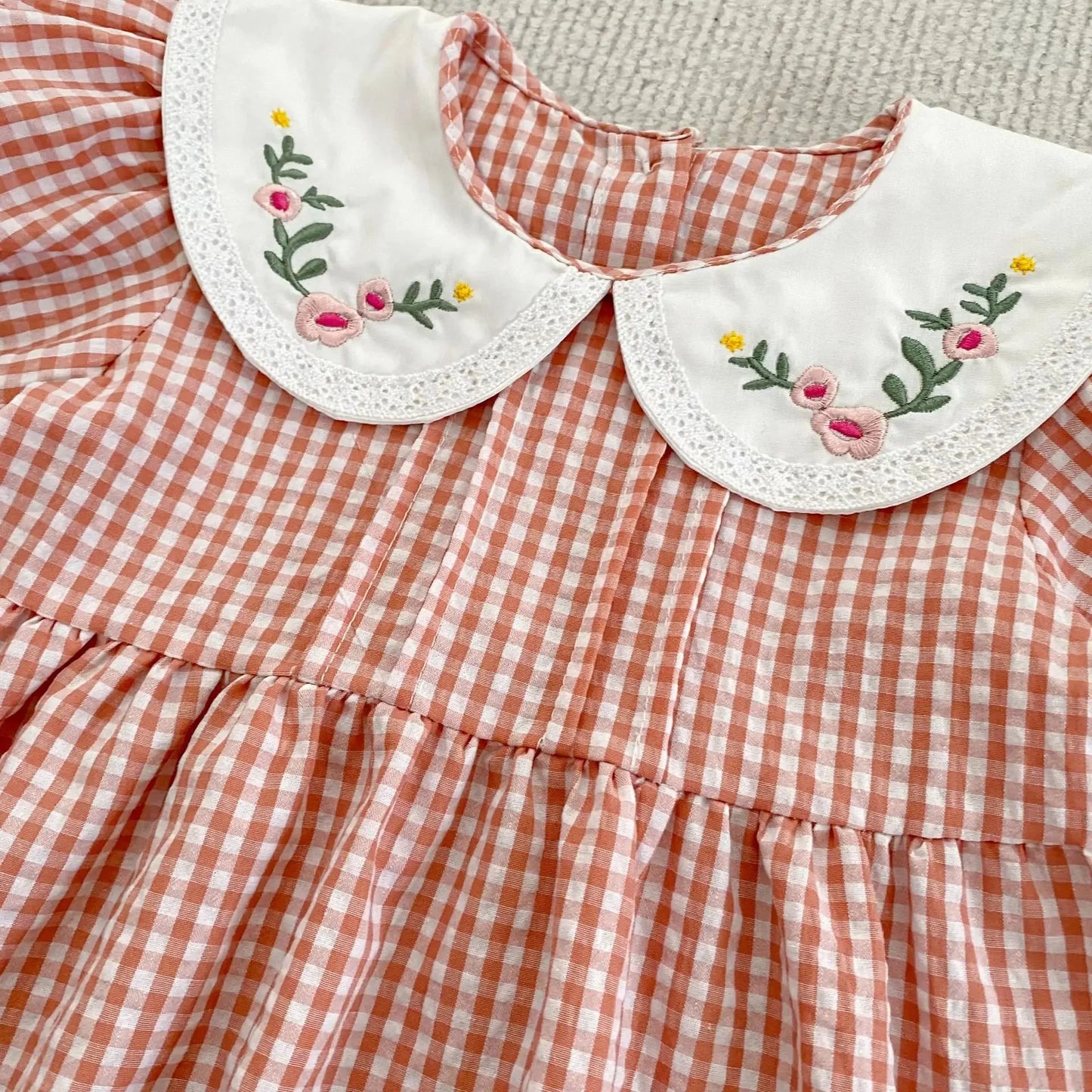 Gingham Floral Collar Baby Dress - Betina Baby & Kids