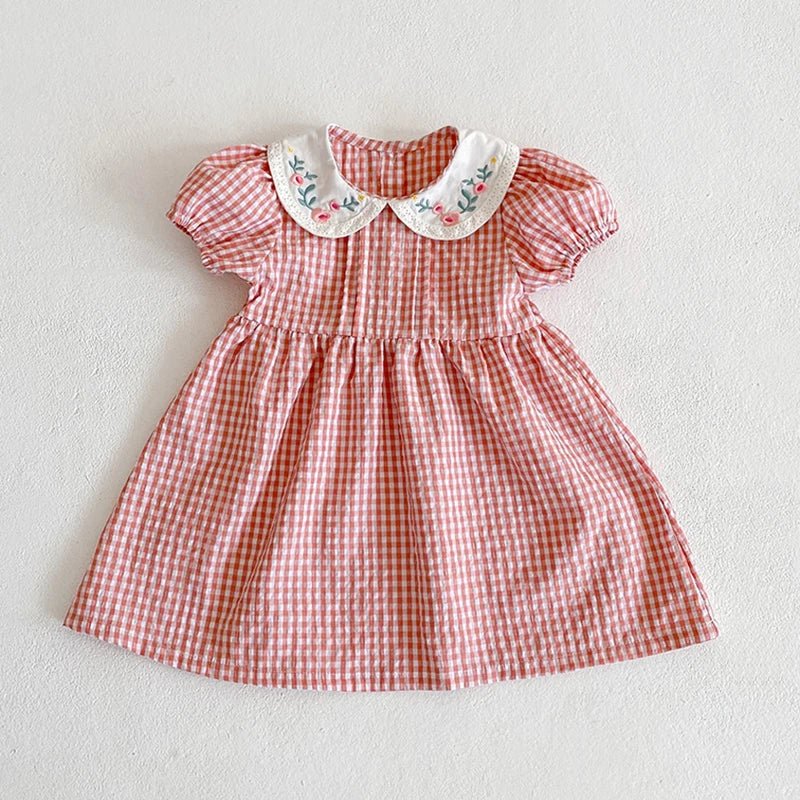 Gingham Floral Collar Baby Dress - Betina Baby & Kids