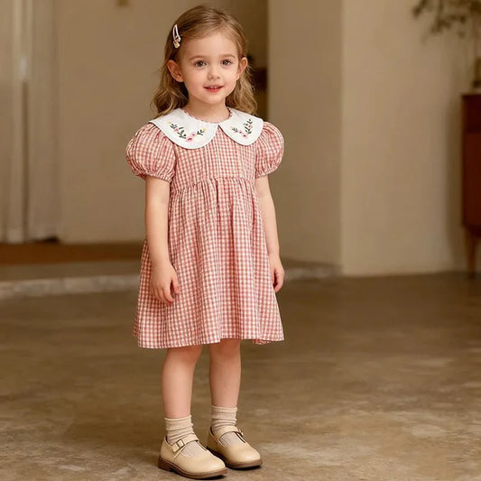 Gingham Floral Collar Baby Dress - Betina Baby & Kids