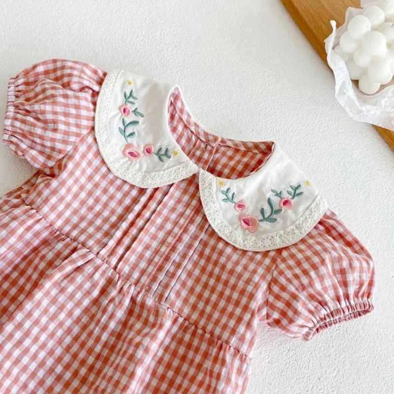 Gingham Floral Collar Baby Romper - Betina Baby & Kids
