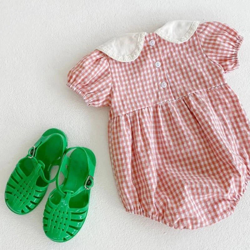 Gingham Floral Collar Baby Romper - Betina Baby & Kids