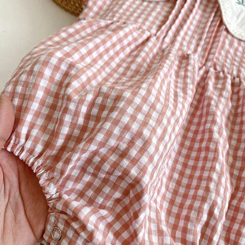 Gingham Floral Collar Baby Romper - Betina Baby & Kids