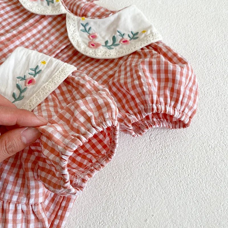 Gingham Floral Collar Baby Romper - Betina Baby & Kids