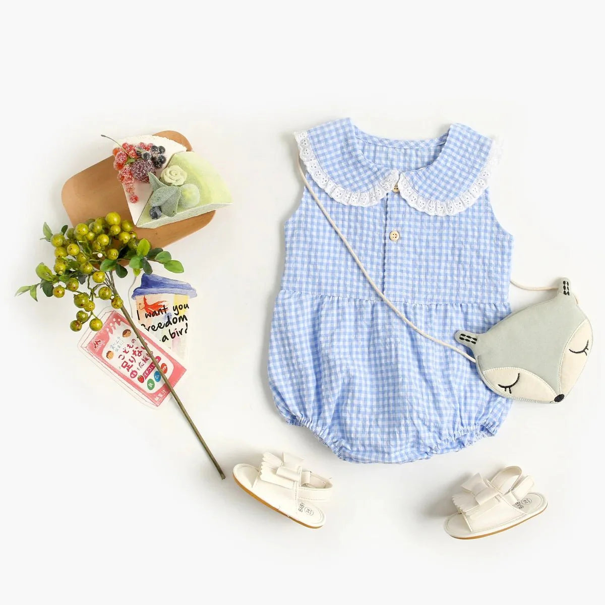 Gingham Lace Collar Romper - Betina Baby & Kids