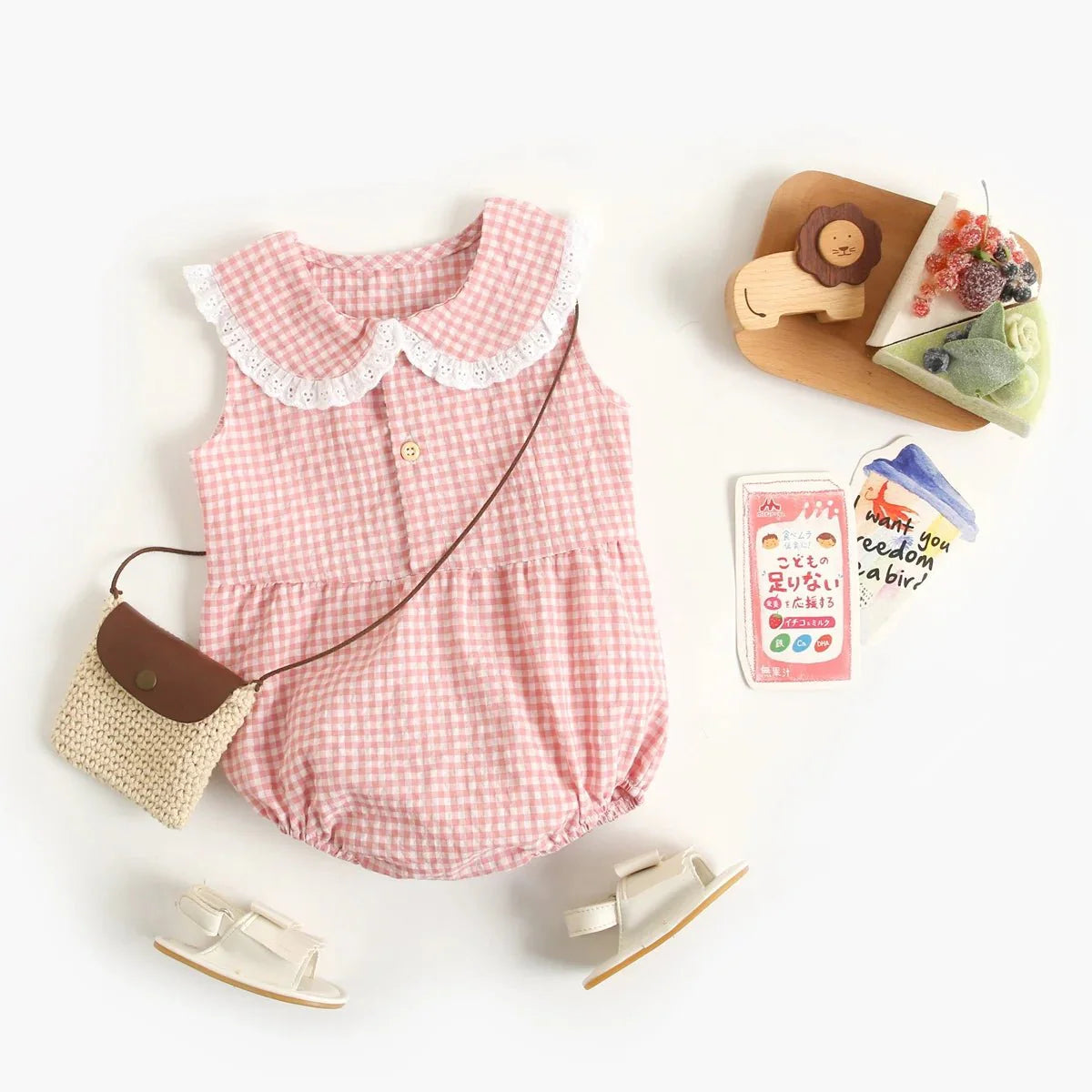 Gingham Lace Collar Romper - Betina Baby & Kids