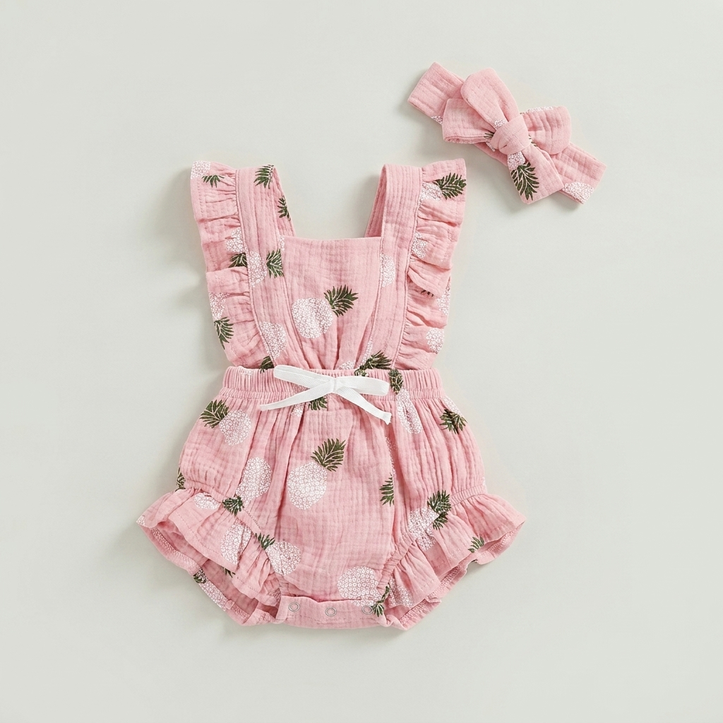 Pineapple Bow Baby Romper