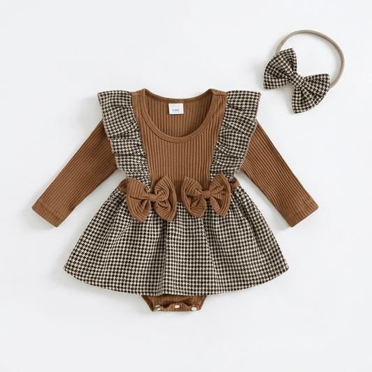 Houndstooth Dress with Bow Headband - Betina Baby & Kids
