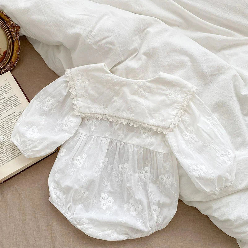 Lace Collar White Baby Romper - Betina Baby & Kids