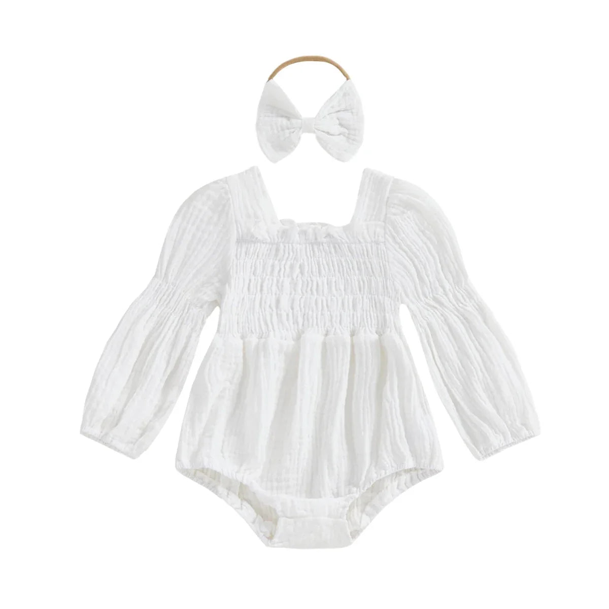 Long Sleeve Baby Romper with Bow - Betina Baby & Kids