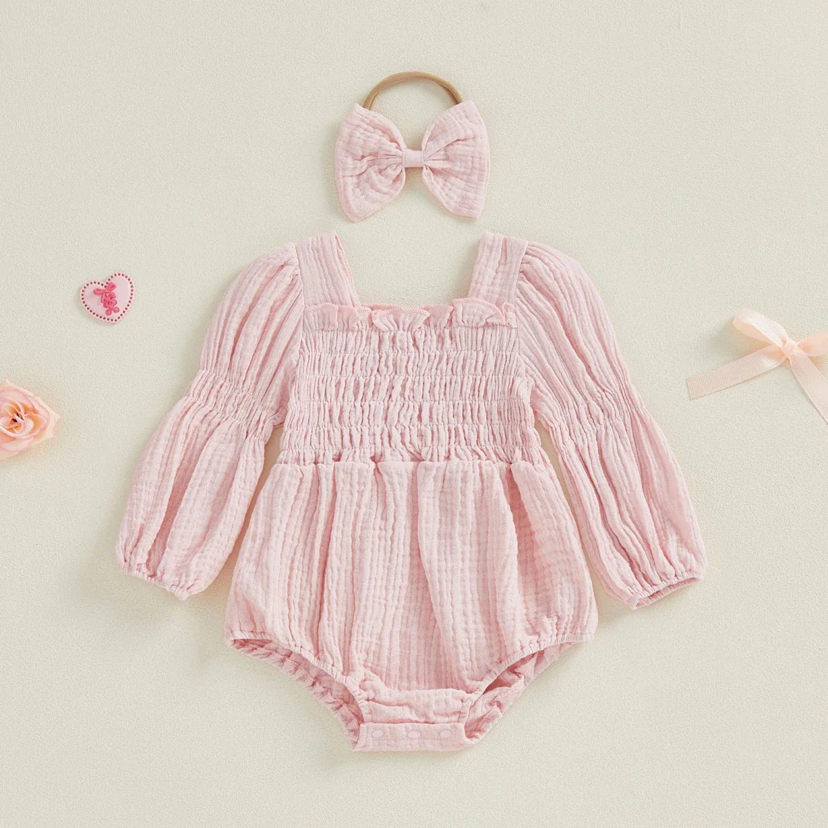 Long Sleeve Baby Romper with Bow - Betina Baby & Kids