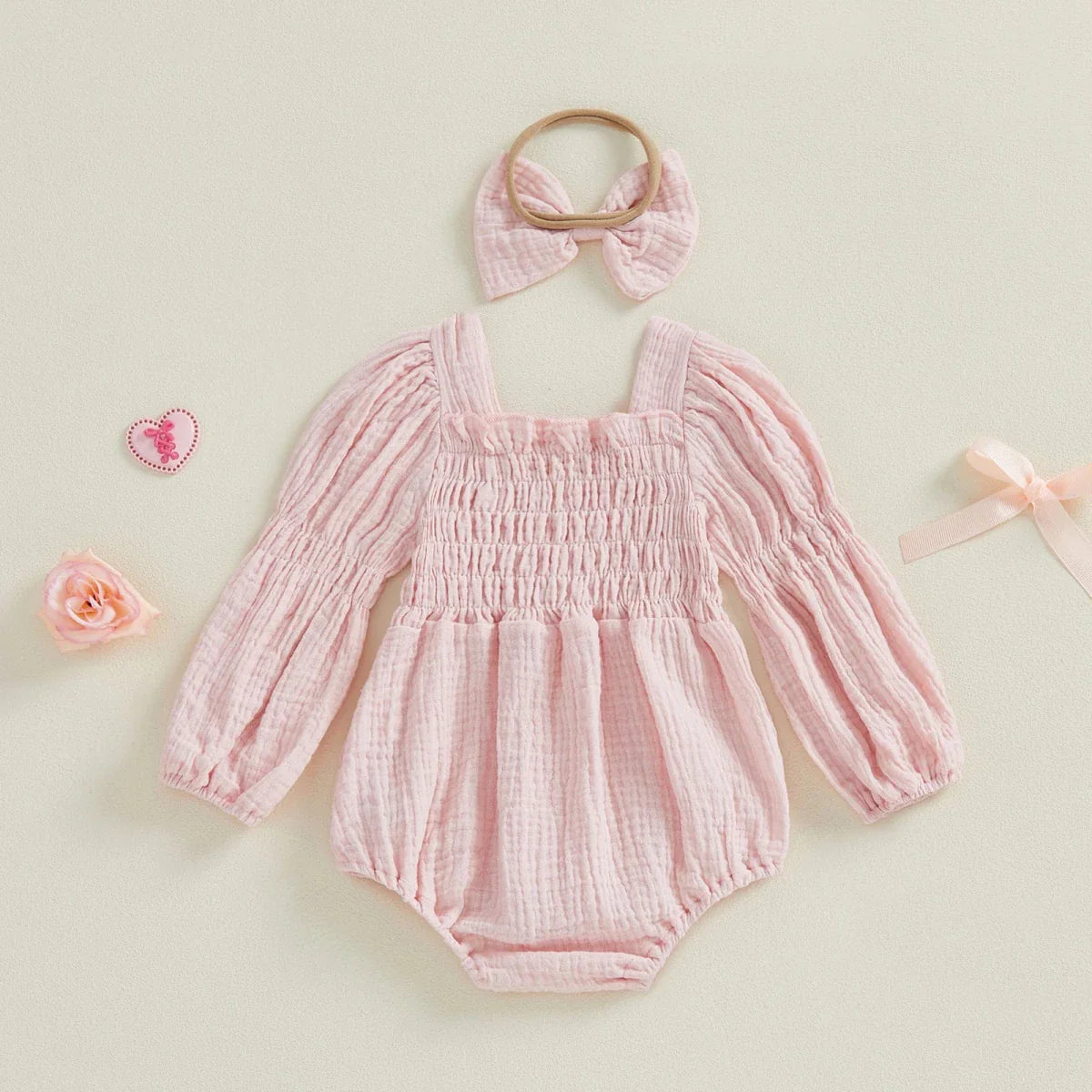 Long Sleeve Baby Romper with Bow - Betina Baby & Kids