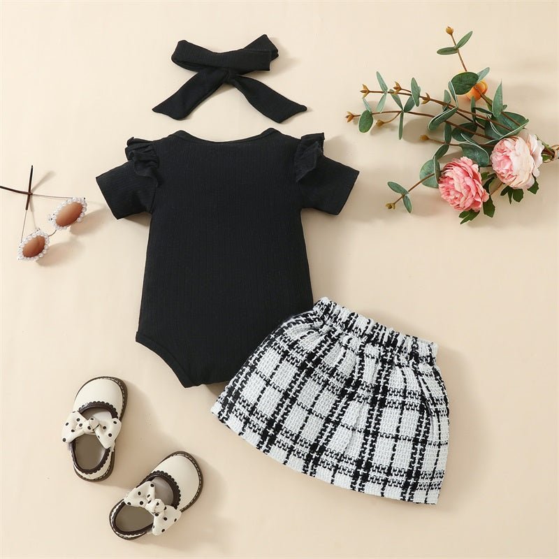 Plaid Skirt Set with Bodysuit and Bow - Betina Baby & Kids