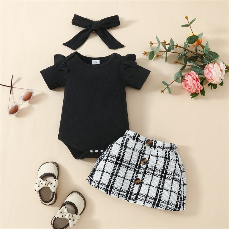 Plaid Skirt Set with Bodysuit and Bow - Betina Baby & Kids