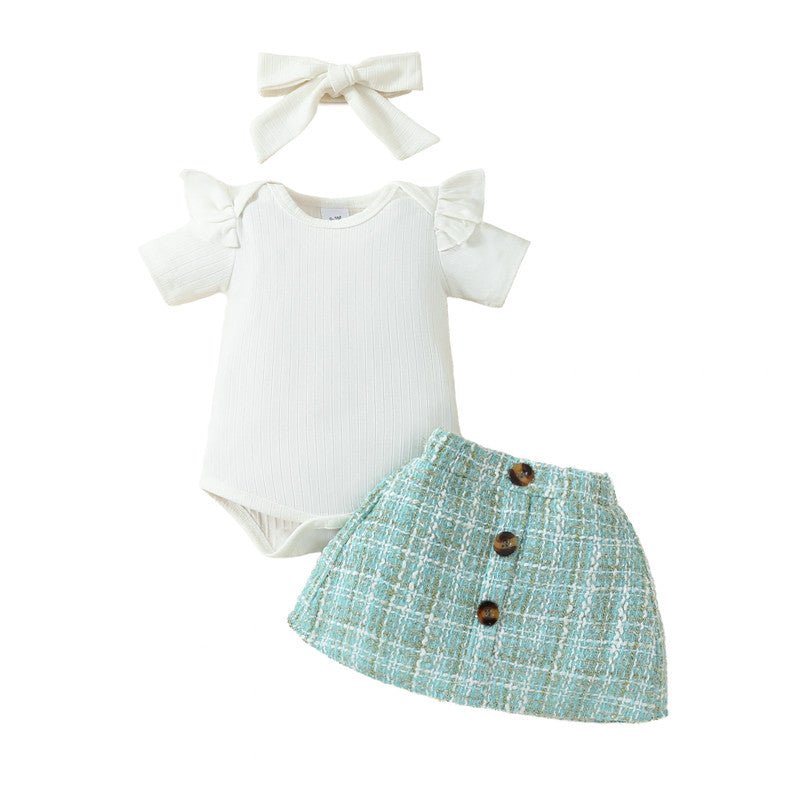 Plaid Skirt Set with Bodysuit and Bow - Betina Baby & Kids