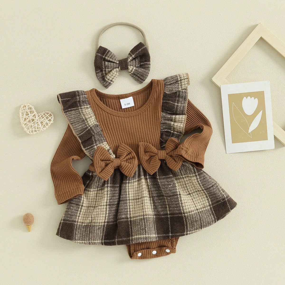 Plaid Suspender Romper Dress with Bow Headband - Betina Baby & Kids