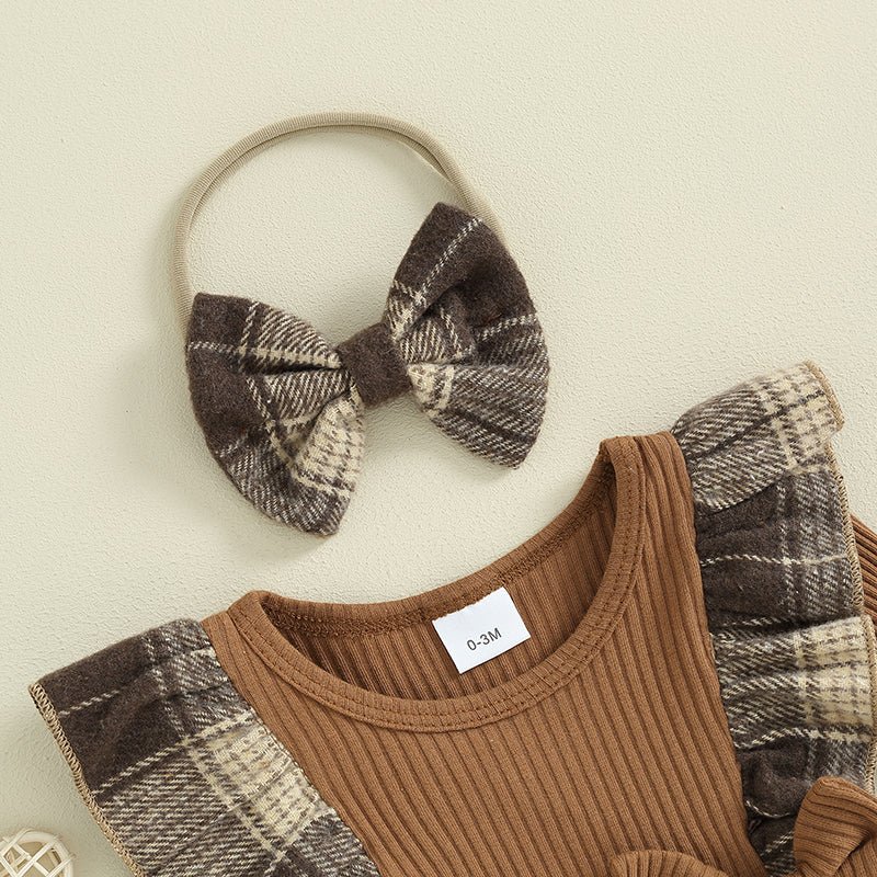 Plaid Suspender Romper Dress with Bow Headband - Betina Baby & Kids