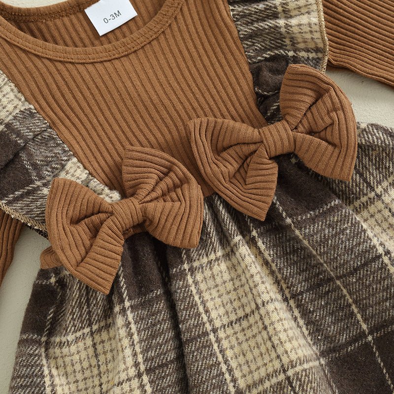 Plaid Suspender Romper Dress with Bow Headband - Betina Baby & Kids