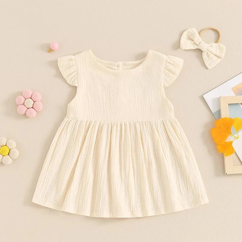 Ruffle Sleeve Dress with Bow Headband - Betina Baby & Kids