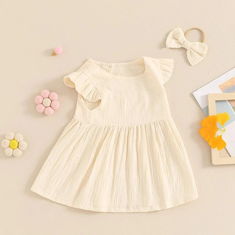 Ruffle Sleeve Dress with Bow Headband - Betina Baby & Kids