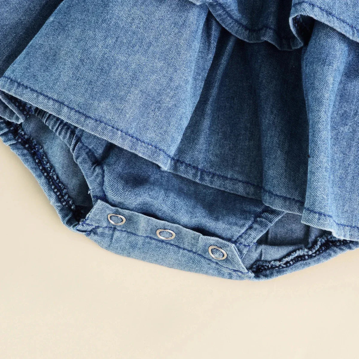 Smocked Denim Ruffle Baby Romper - Betina Baby & Kids