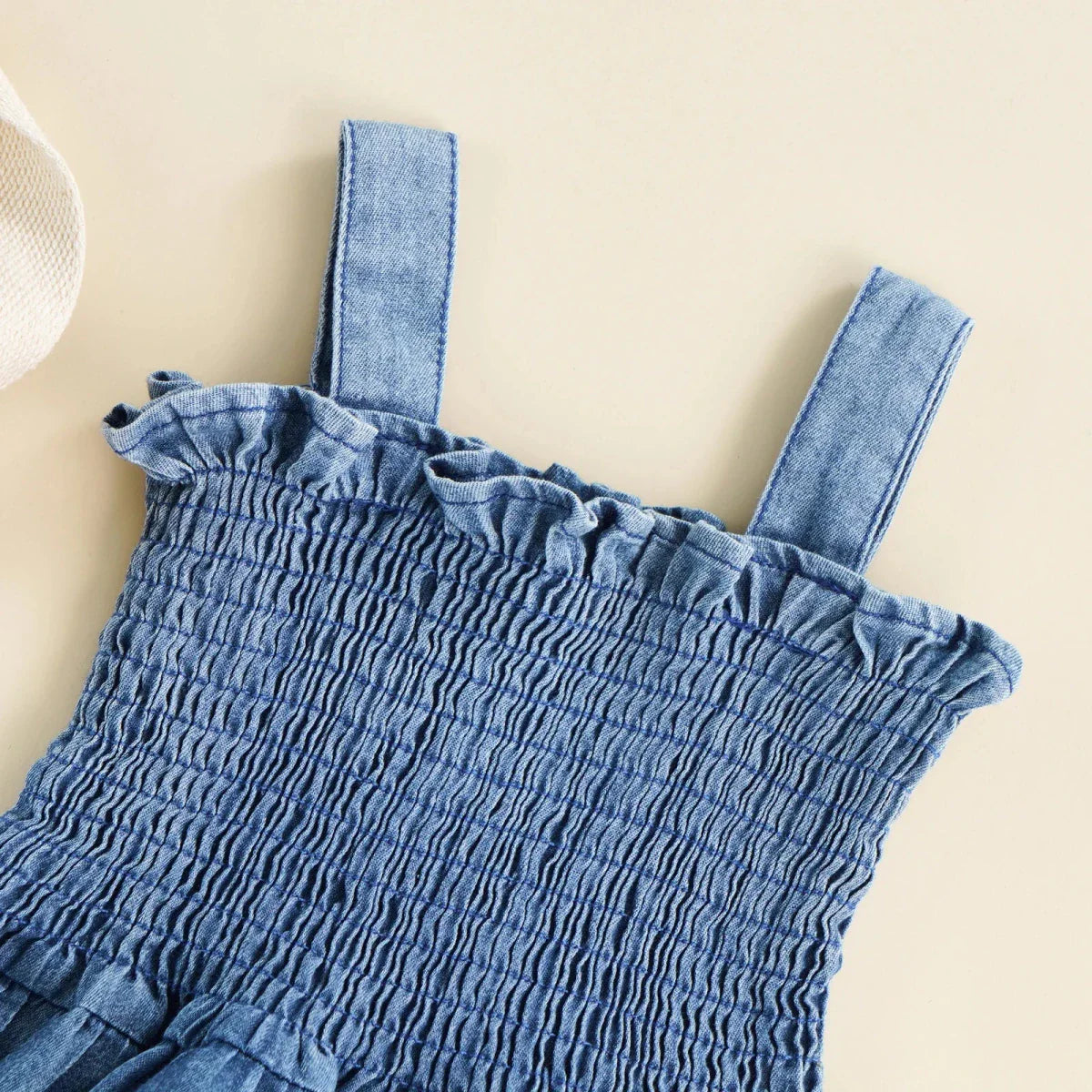 Smocked Denim Ruffle Baby Romper - Betina Baby & Kids
