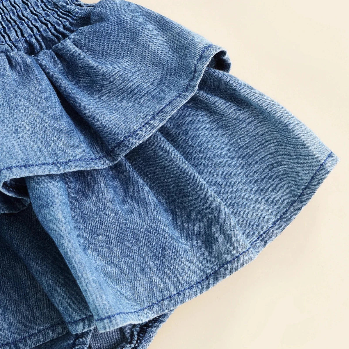 Smocked Denim Ruffle Baby Romper - Betina Baby & Kids