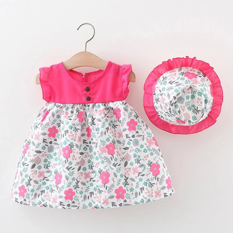Tropical Floral Ruffle Dress with Hat - Betina Baby & Kids